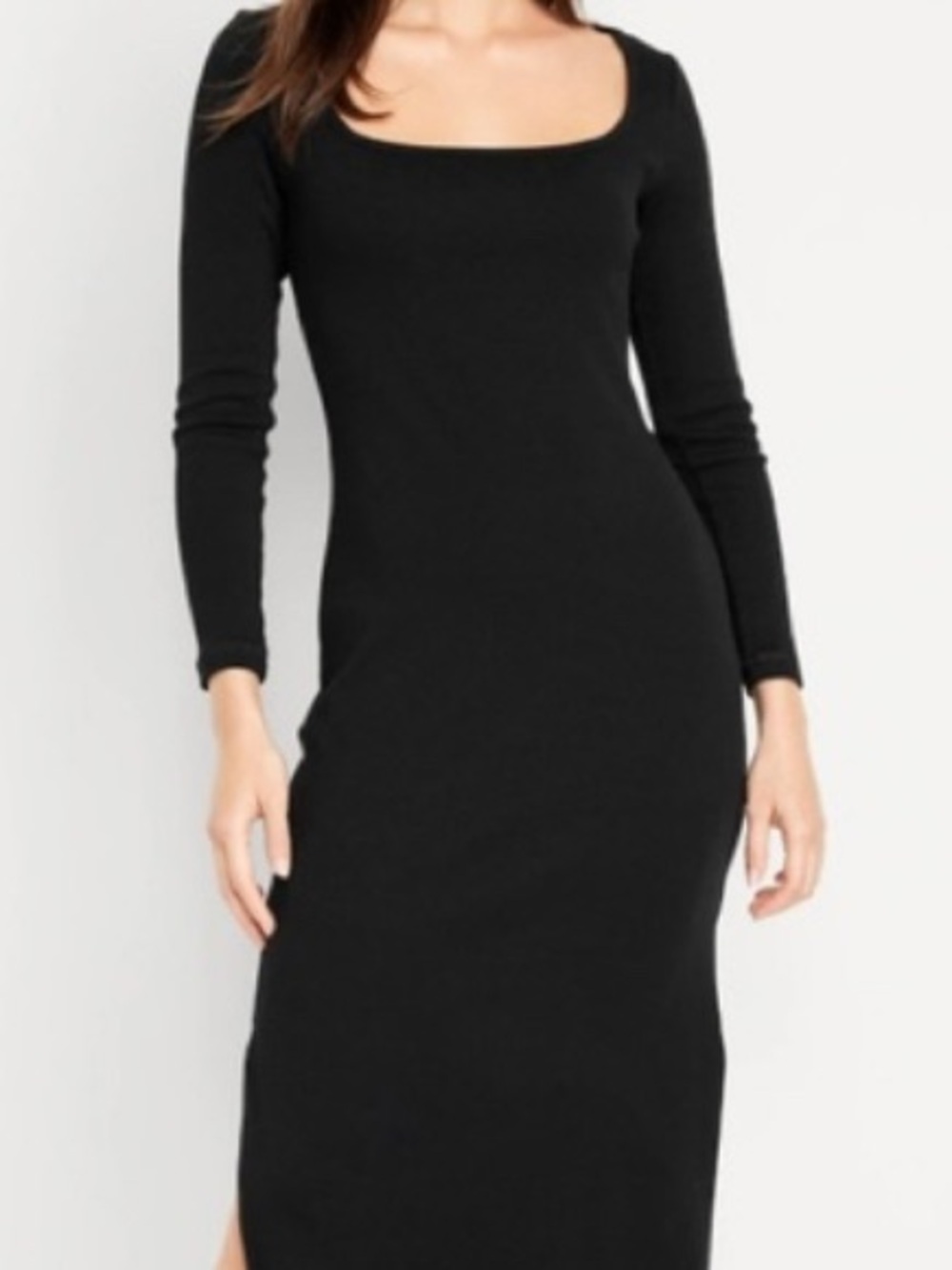 Old Navy Black Rib Knit Square Neck Midi Dress XL Fitted Stretch Dress